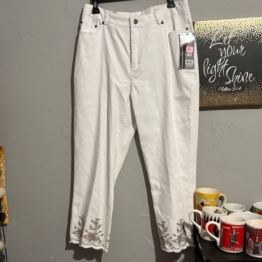 Slim Satiori Multiples White Embroidered Flare Jeans